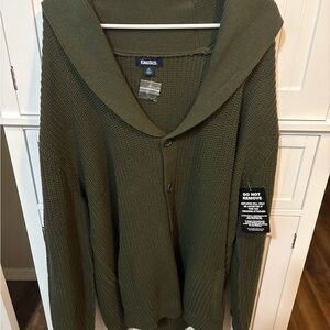 Grandpacore KingSize Men's Olive Cardigan Sweater with Shall Collar